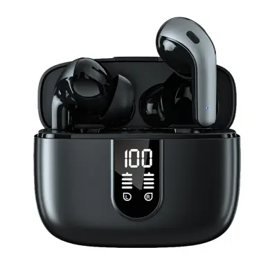 Prave brezžične slušalke Bluetooth z LED zaslonom in etuijem za polnjenje, za v uho