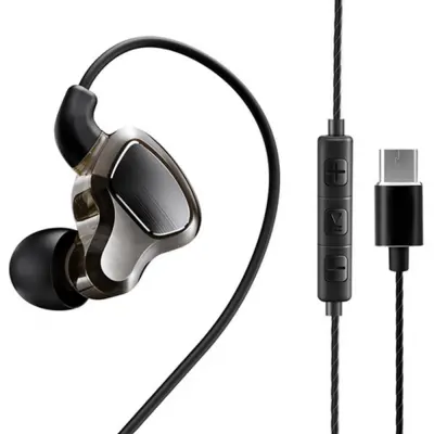 Žične ušesne slušalke Type-C z mikrofonom, upravljanjem šumov, Hi-Fi basom