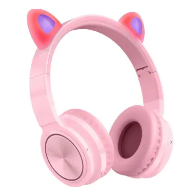 Bluetooth slušalke CT-7 Cat Ear, LED lučka, mikrofon, zložljive, roza/zelene