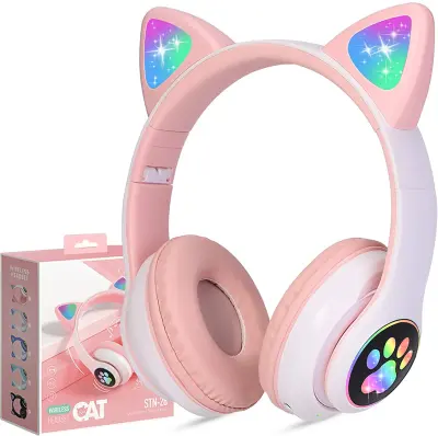 Otroške Bluetooth slušalke z mačjim ušesom, z LED osvetlitvijo, zložljive, z mikrofonom
