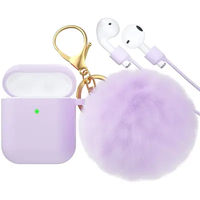Silikonski etui za slušalke AirPods z obeskom za ključe s krzneno kroglico za AirPods 1/2