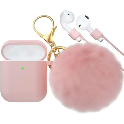Silikonski etui za slušalke AirPods z obeskom za ključe s krzneno kroglico za AirPods 1/2