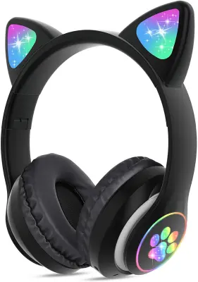 Otroške Bluetooth slušalke z mačjim ušesom, z LED osvetlitvijo, zložljive, z mikrofonom