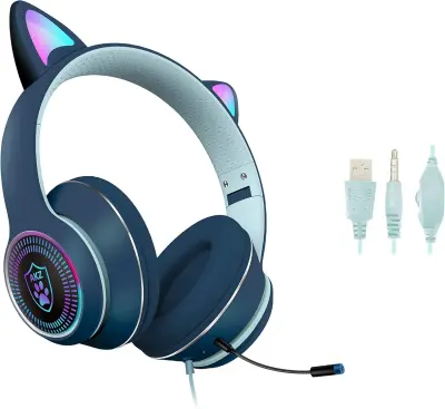 Igralne slušalke Cat Ear, stereo slušalke Bluetooth z LED lučko, mikrofon