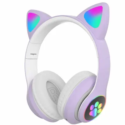 Brezžične Bluetooth slušalke Cat Ear z LED lučkami in mikrofonom – čez uho