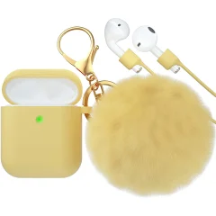 Silikonski etui za slušalke AirPods z obeskom za ključe s krzneno kroglico za AirPods 1/2