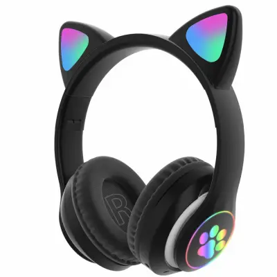 Brezžične Bluetooth slušalke Cat Ear z LED lučkami in mikrofonom – čez uho