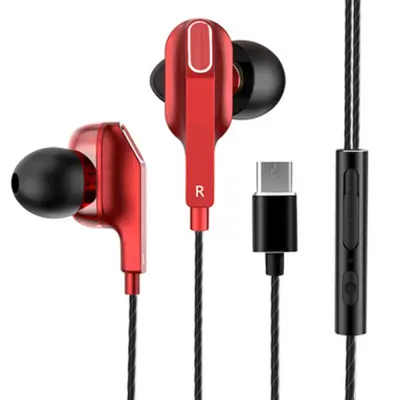 Ušesne žične slušalke Type-C z mikrofonom, Hi-Fi basom, upravljanjem šumov