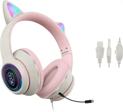 Igralne slušalke Cat Ear, stereo slušalke Bluetooth z LED lučko, mikrofon