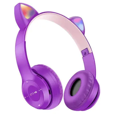 Otroške Bluetooth slušalke z mačjim ušesom, zložljive brezžične slušalke z LED mikrofonom