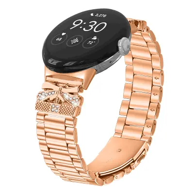 Sijajen Google Pixel Watch pašček za uro z metuljčkom in tremi okrasnimi kamenčki PinkGold