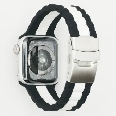 Dvobarvni silikonski pašček za uro za Apple Watch Series 1-7 & SE Black+White