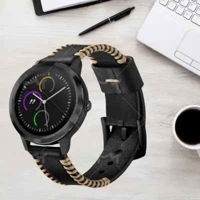 Premium usnjeni pašček za uro za Garmin Vivoactive 3/HR (20 mm) Black