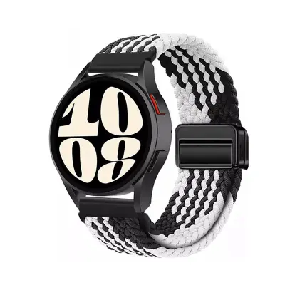 Eleganten črno-bel najlonski tkani magnetni 22mm pašček za uro