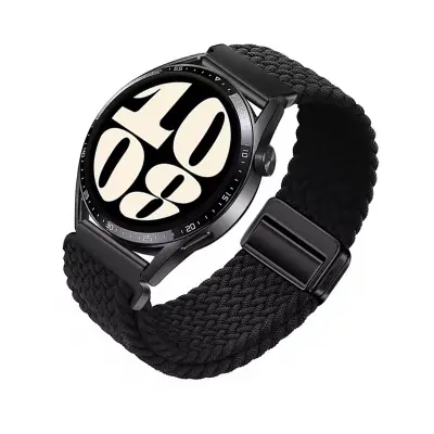 Eleganten črn 20 mm pleten najlonski magnetni pašček za uro