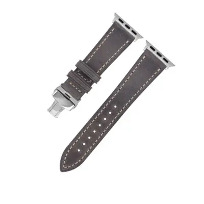 Pašček iz pravega usnja za Apple Watch s srebrno zaponko v obliki metulja - (42/44/45/49 mm) Grey
