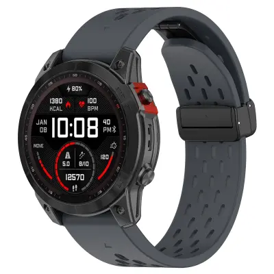 Združljiv z Garmin 22 mm zračen silikonski pašček za uro – bel Grey