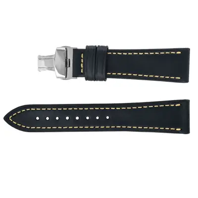 Pašček za uro iz pravega usnja z dvojno metuljasto zaponko - 20 mm Black