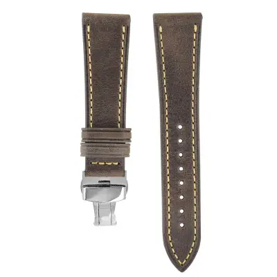 Pašček za uro iz pravega usnja z dvojno metuljasto zaponko - 20 mm Grey