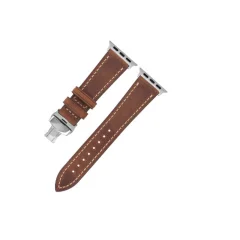 Pašček iz pravega usnja za Apple Watch s srebrno zaponko v obliki metulja - (42/44/45/49 mm) Brown