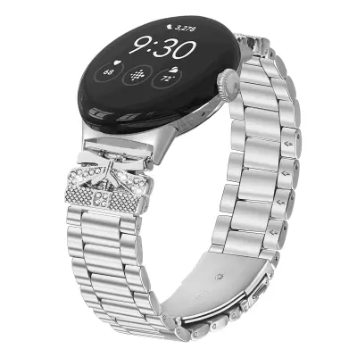 Sijajen Google Pixel Watch pašček za uro z metuljčkom in tremi okrasnimi kamenčki Silver