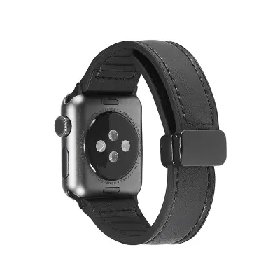 Silikonski pas za uro s PU usnjem Black M