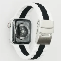 Dvobarvni silikonski pašček za uro za Apple Watch Series 1-7 & SE White+Black