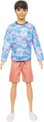 Mattel Barbie Ken Doll - Modni #219 s srajco s srci v roza in modri barvi (HRH24)