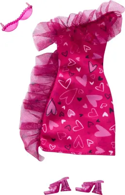 Mattel Barbie: Modni komplet - Roza obleka s srci (HRH36)