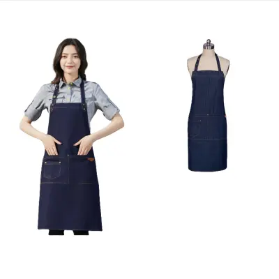 Denim predpasnik Barista za kozmetični salon in kavarno Blue
