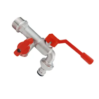 Rdeča medeninasta dvojna iztočna pipa z nastavkom in pagodino glavo