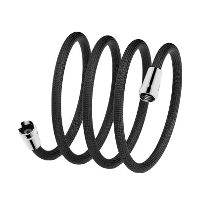 2 Metra Črna Najlonska Protiekplozijska Cev za Tuš z Jeklenim Pokrovčkom