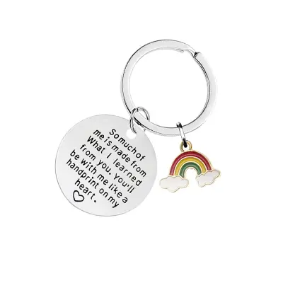 Mavrični epoksi obesek za ključe, obroček za ključe iz nerjavečega jekla, personalizirano darilo za učiteljev dan