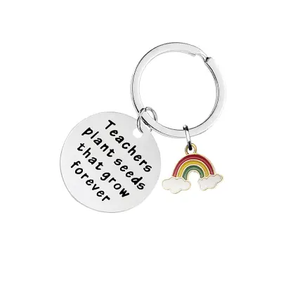 Personaliziran obesek za ključe za učitelja, epoksi mavrica obesek za ključe iz nerjavečega jekla