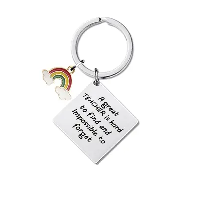 Srebrn kvadratni obesek za ključe z mavrico ZC0028