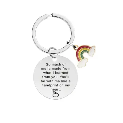 Mavrični epoksi obesek za ključe, darilo iz nerjavečega jekla za dan učiteljev