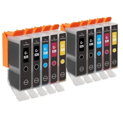 Toner123 Komplet Canon 2×PGI-525BK + 8×CLI-526 (BK,C,M,Y) / Canon pixma  kompatibilne kartuše (10) - 2BK, 2FOTO BK, 2C, 2M, 2Y