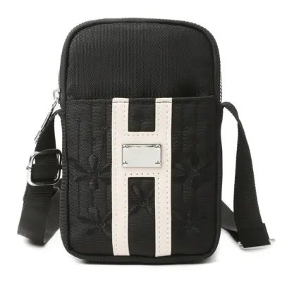 Eleganten Črn Oxford Krpo Torbica za Telefon - Preko Telesa & Čez Ramo Black