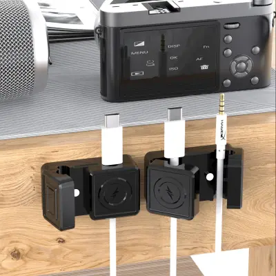 Organizator za kable z magnetom, 2 kosa, dvostranski lepilni trak Black