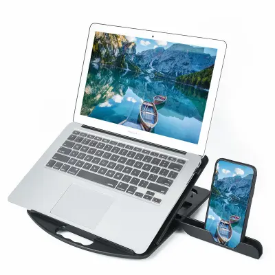 Ergonomsko stojalo za prenosnik z držalom za telefon Black