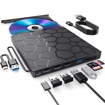 7-v-1 USB3.0 zapisovalnik DVD-jev - z bralnikom kartic (črn)
