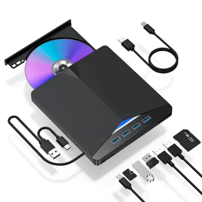 7-v-1 USB3.0 zapisovalnik DVD-jev - zunanji pogon Type-C (črn)