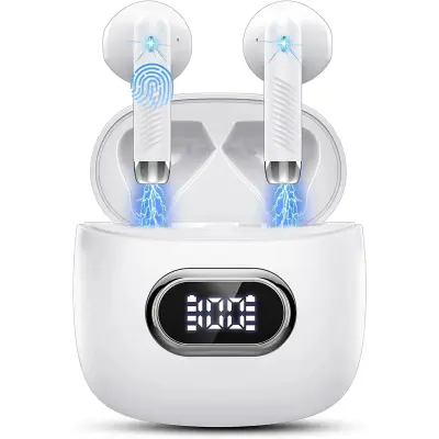 Kovinske slušalke Bluetooth - dolga življenjska doba baterije (bele)