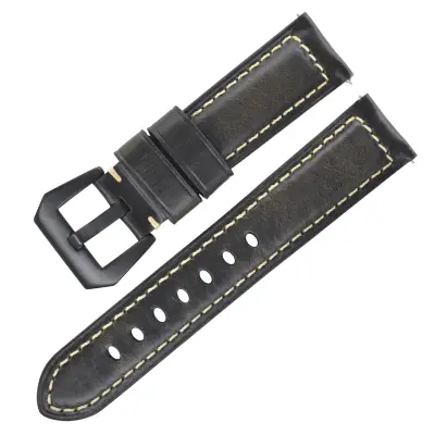 Usnjen pašček za uro Italian Leather A0 siv črn črna zaponka 24 mm