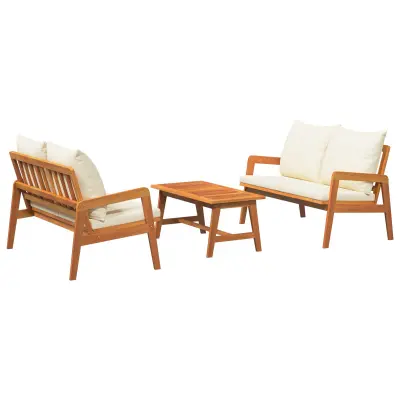vidaXL 3-delni bistro set s blazinami iz trdnega akacijevega lesa