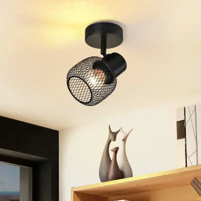 NETTLIFE Stropna svetilka, črna kovinska, vrtljiva, za notranjo uporabo, za hodnik, otroško sobo, dnevno sobo, spalnico, 40 W