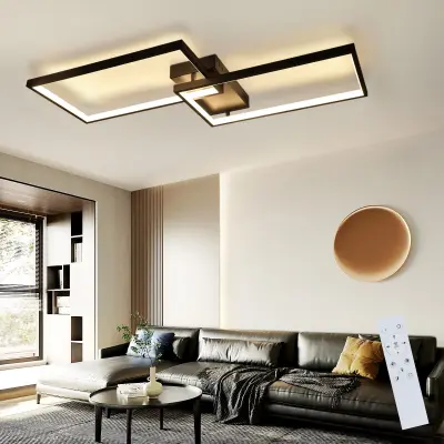 NETTLIFE LED stropna svetilka črne barve, 80 cm, moderna dnevna soba, zatemnljiva z daljinskim upravljalnikom, 48 W, pravokotna, kovinska