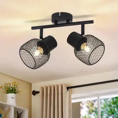 NETTLIFE stropna svetilka 2 žarnici E27 Max 25W 2 žarnici vrtljiva notranja svetilka iz črne kovine za dnevno sobo brez žarnice