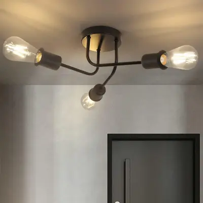 NETTLIFE Vintage stropna svetilka, retro črna, 3 lučke, industrijski E27
