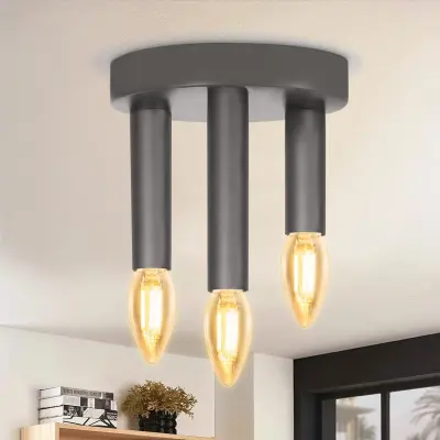 NETTLIFE 3-točkovna stropna svetilka E14 Vintage Retro industrijska siva svetilka za spalnico s kovinskim lestencem za dnevno sobo, hodnik